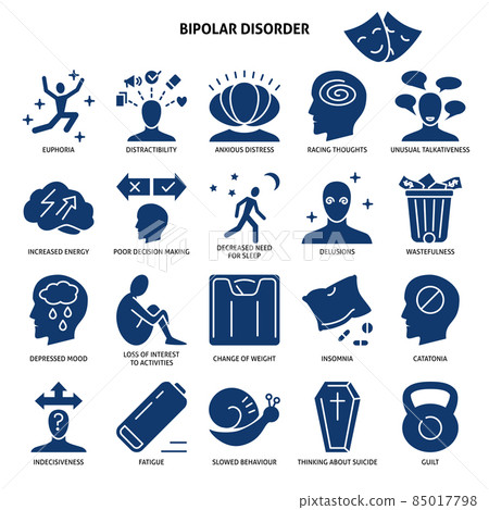 Bipolar disorder icon set in flat style Bipolar disorder icon set in flat style 85017798