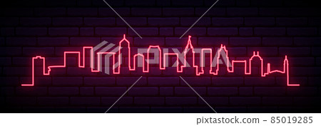 Red neon skyline of Cleveland city. Red neon skyline of Cleveland city. 85019285