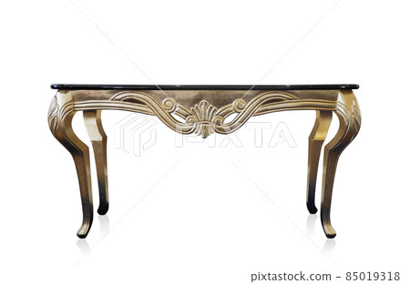 front view gold and black table on white background, modern, furniture, retro, copy space front view gold and black table on white background, modern, furniture, retro, copy space 85019318
