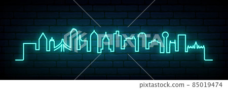 Blue neon skyline of Dallas city. 85019474