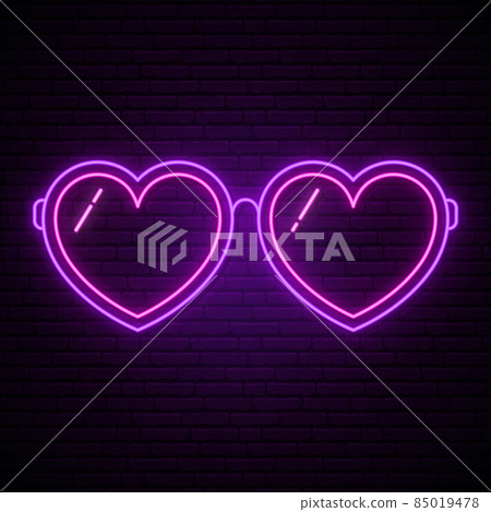 Neon glasses in the form of hearts. 85019478