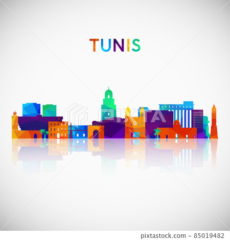 Tunis skyline silhouette in colorful geometric style.  85019482