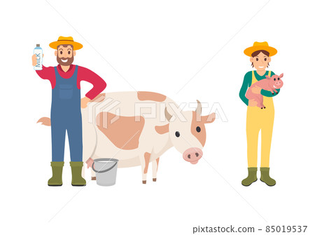 Farmer with Pig and Cow Set Vector Illustration 85019537
