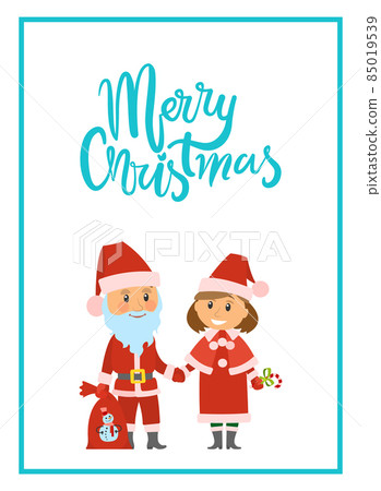 Merry Christmas Poster Santa Claus and Snow Maiden 85019539