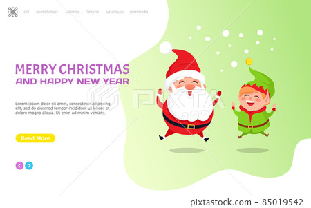 Merry Christmas Greeting Card with Santa Claus Elf Merry Christmas Greeting Card with Santa Claus Elf 85019542