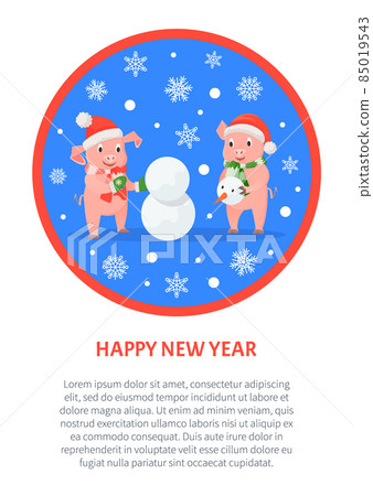 Happy New Year Greeting Cards Pigs in Round Frame Happy New Year Greeting Cards Pigs in Round Frame 85019543
