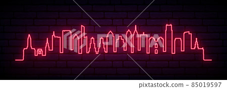 Red neon skyline of Philadelphia city. Red neon skyline of Philadelphia city. 85019597
