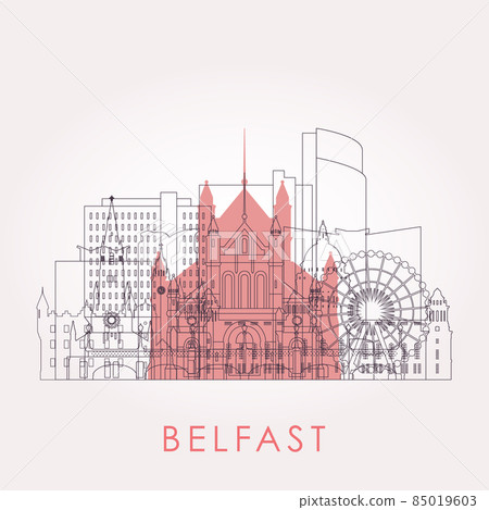 Outline Belfast skyline with landmarks. 85019603