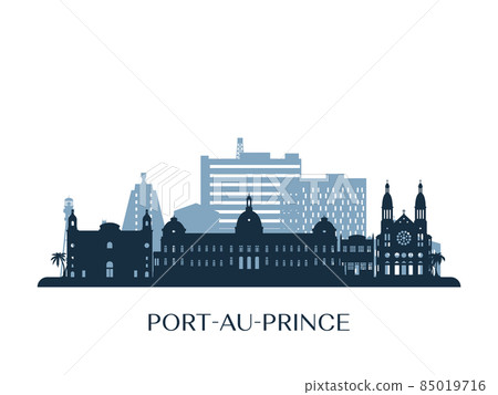 Port au Prince skyline, monochrome silhouette. 85019716