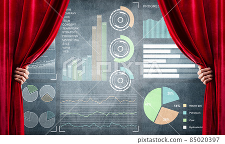 Business success strategy concept presented by infographs on concrete wall 85020397