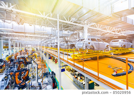 Automobile production line. Welding car body. Modern car assembly plant Automobile production line. Welding car body. Modern car assembly plant 85020956