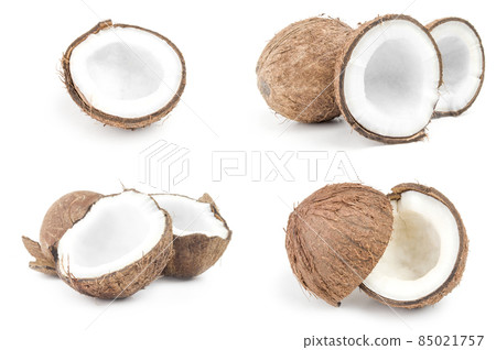Collage of coconut isolated over a white background Collage of coconut isolated over a white background 85021757