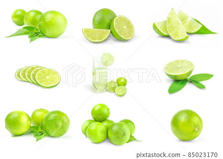Collage of limes isolated over a white background Collage of limes isolated over a white background 85023170