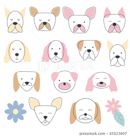 Collection of facial expressions of different breeds of dogs. Cute baby style, suitable for newborn Collection of facial expressions of different breeds of dogs. Cute baby style, suitable for newborn 85023607