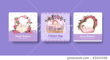 Banner template with newborn baby concept,watercolor style 85024398
