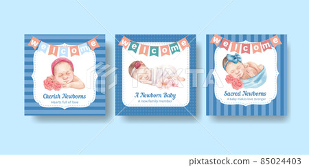 Banner template with newborn baby concept,watercolor style 85024403