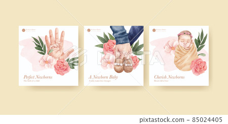 Banner template with newborn baby concept,watercolor style 85024405