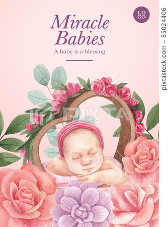 Poster template with newborn baby concept,watercolor style Poster template with newborn baby concept,watercolor style 85024406