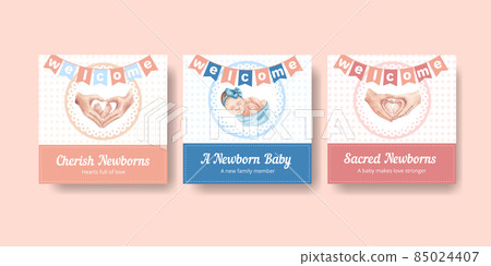 Banner template with newborn baby concept,watercolor style 85024407