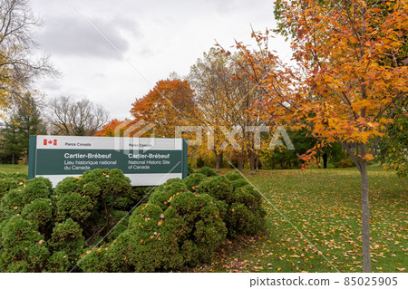 Quebec City, Canada - October 19 2021 : Cartier-Brebeuf National Historic Site in autumn. Quebec City, Canada - October 19 2021 : Cartier-Brebeuf National Historic Site in autumn. 85025905