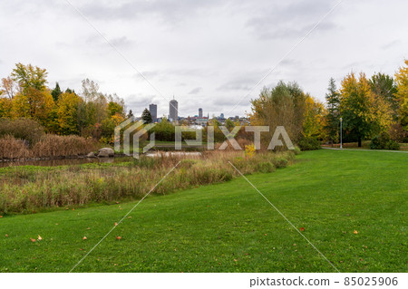 Quebec City, Canada - October 19 2021 : Cartier-Brebeuf National Historic Site in autumn. Quebec City, Canada - October 19 2021 : Cartier-Brebeuf National Historic Site in autumn. 85025906