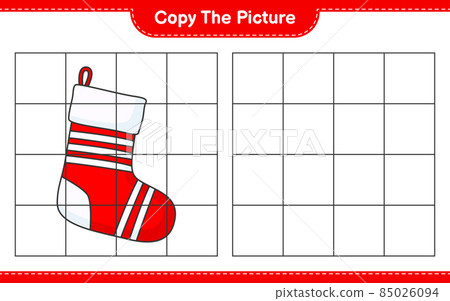 Copy the picture, copy the picture of Christmas Sock using grid lines. Educational children game, printable worksheet, vector illustration 85026094