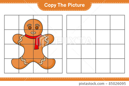 Copy the picture, copy the picture of Gingerbread Man using grid lines. Educational children game, printable worksheet, vector illustration Copy the picture, copy the picture of Gingerbread Man using grid lines. Educational children game, printable worksheet, vector illustration 85026095