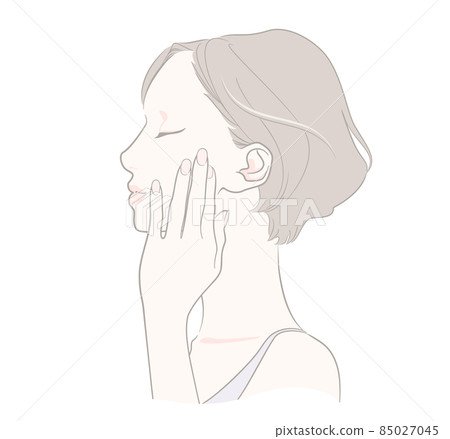 A profiled woman with her hands on her cheeks-Short Bob 85027045