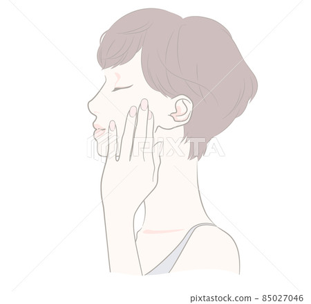 A profiled woman with her hands on her cheeks-short hair 85027046