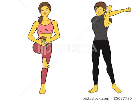 Men and women of fitness instructors stretching 85027780