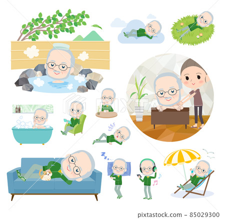 Green jersey on relaxation Caucasian older men set Green jersey on relaxation Caucasian older men set 85029300