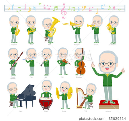 古典音樂表演的綠色球衣白種人年邁的人集合 85029314