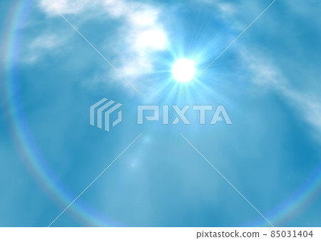晴朗的天空從輕多雲的陽光光環彩虹環背景壁紙 85031404