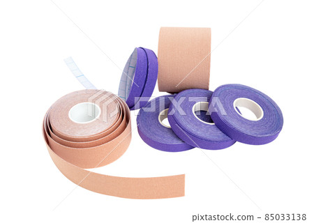 Set of different size lifting or kinesio tape rolls on white background Set of different size lifting or kinesio tape rolls on white background 85033138
