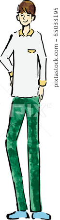 一個年輕人的微笑手繪插圖,穿著馬球衫,有一條主線 一個年輕人的微笑手繪插圖,穿著馬球衫,有一條主線 85033195