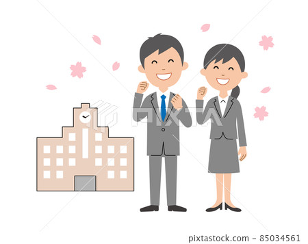 大學和男女畢業生，舞櫻花，全身 85034561