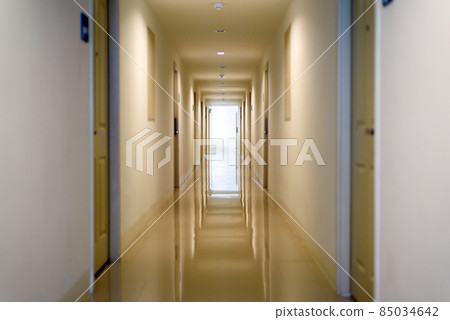 hallway in apartment , door rooms in dorm 85034642