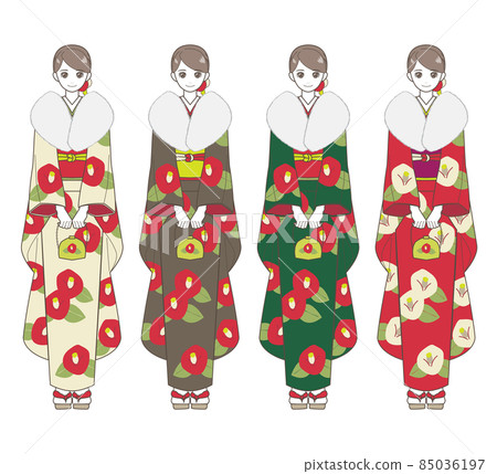 披著披肩和包包的和服 (furisode) 女人 披著披肩和包包的和服 (furisode) 女人 85036197