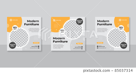 Modern furniture promotion square web banner for social media post template. Elegant sale and discount promo backgrounds for digital marketing. Modern furniture promotion square web banner for social media post template. Elegant sale and discount promo backgrounds for digital marketing. 85037314