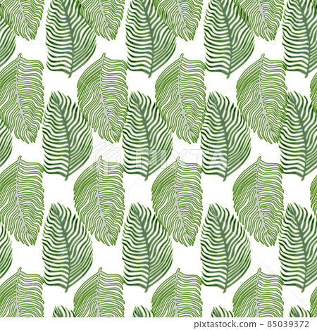 Organic palm leaf seamless pattern with hand drawn foliage print. Simple color background. Vector illustration for seasonal textile. 85039372