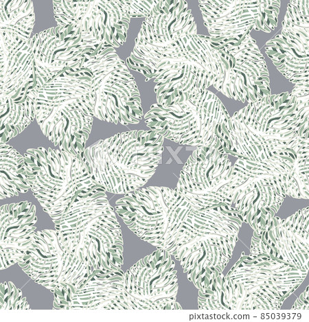 Palm leaf seamless pattern with hand drawn in line tropical print. Modern nature background. Vector illustration for seasonal textile. 85039379