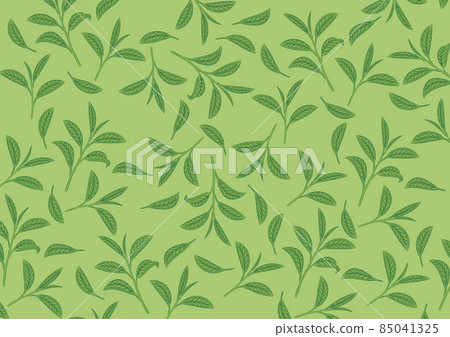 Tea leaves, leaf pattern, green background 85041325