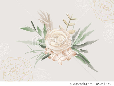 Spring Floral invitation card Water color drawing illustration vector for anniversary day, valentine, wedding, floral background of indigo, tropical leaf 85041439