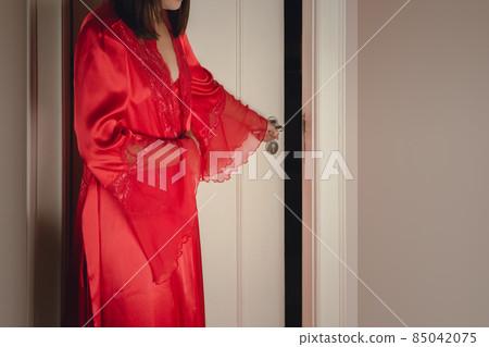 The woman wake up for go to restroom. People with diarrhea problem concept. 85042075