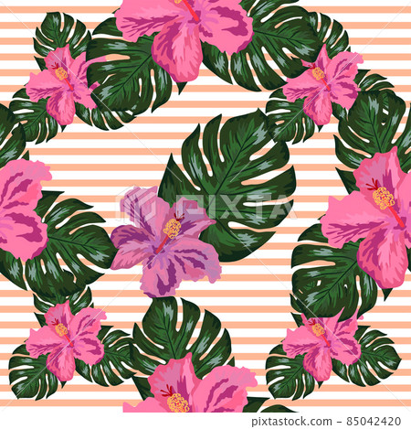 Floral exotic tropical seamless pattern tropic hawaiian wallpaper. Botanical print. Modern floral background. Floral exotic tropical seamless pattern tropic hawaiian wallpaper. Botanical print. Modern floral background. 85042420