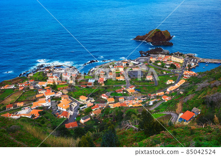 Aerial view of Porto Moniz in Madeira Island, Portugal 85042524
