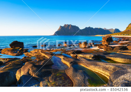 Uttakleiv beach on Lofoten islands, Norway 85042536