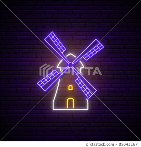 Neon windmill signboard. Neon windmill signboard. 85043167