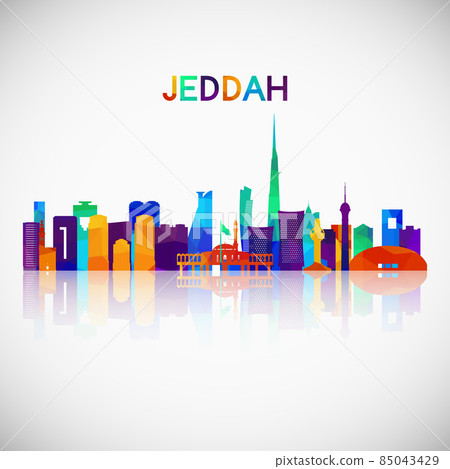 Jeddah skyline silhouette in colorful geometric style 85043429