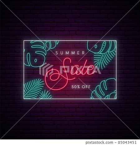 Summer sale neon signboard. Summer sale neon signboard. 85043451